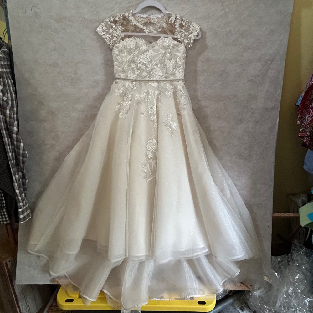 DB Studio Girls Ivory Floral Lace Sequin High Low Flower Girl Dress WG1431 7